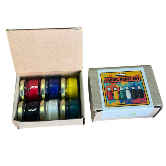 Greenie Fabric Paint Set – 6 Colours (in Glass Jars)
