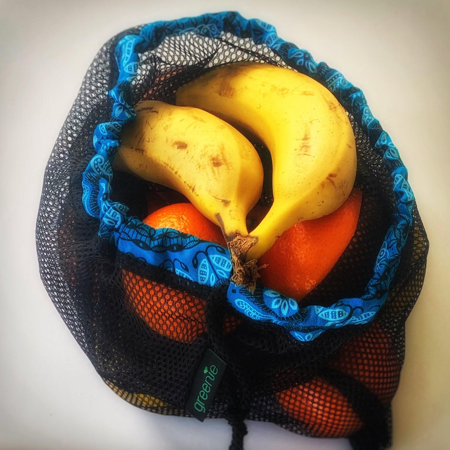 mesh fabric bags with a colourful Shweshwe trim